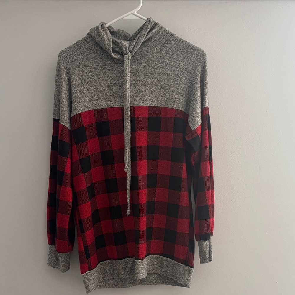 Gray and Red Plaid Women’s Sweater